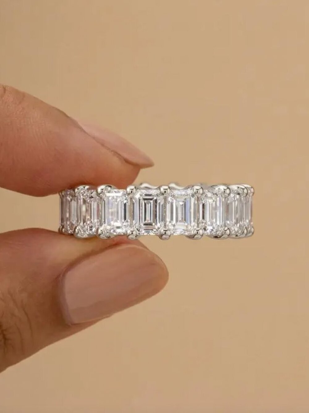 NEW 18k White Gold Diamond Ring Band Princess Cut Eternity Ring Band